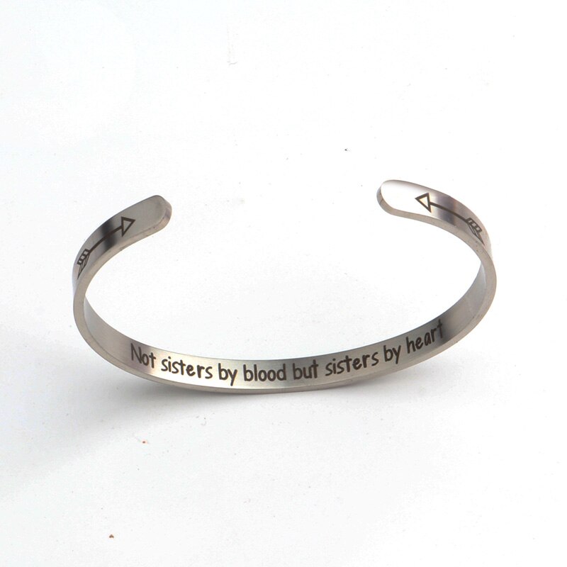 Edelstahl Manschette Armbänder Armreifen “Nicht Schwestern durch Blut Aber Schwestern durch Herz” Freundschaft Armbinde Für weibliche Beste freund: Silber-