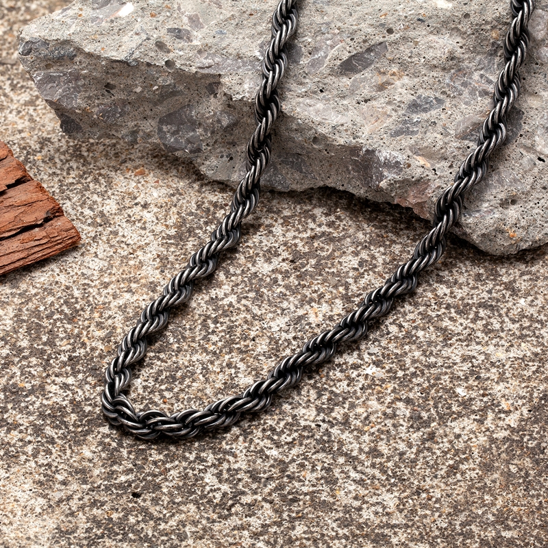 MKENDN Locomotiva Homens Hip-Hop Vintage Oxidado Preto Torcido Corda Corrente Colar de Aço Inoxidável Gargantilha À Prova D 'Água Para Homens Mulheres