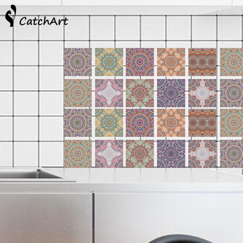 Retro mandala stil fliser klistermærker talje linje wallstickers køkken badeværelse toilet kant vandtætte selvklæbende decals
