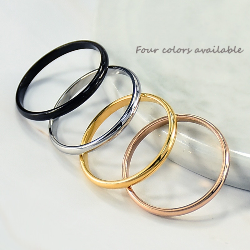 Anillo fino de acero inoxidable de 2mm, oro rosa y negro para mujeres y hombres, joyería minimalista para , de Simple, tamaño 3 a 10