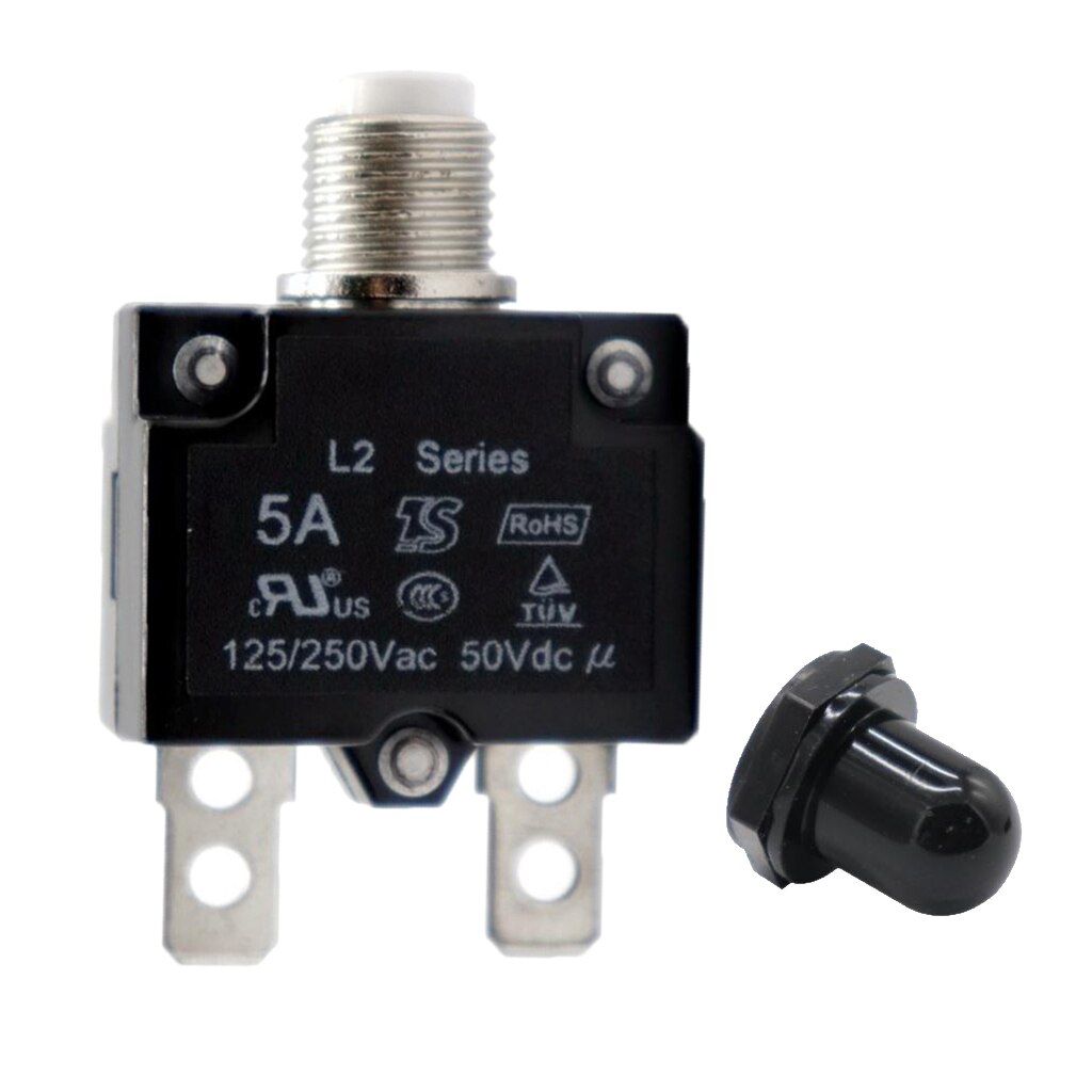 5A Circuit Breaker Overload Protector Switch Fuse Resettable with Black Waterproof Cap AC 125/250V 50V DC