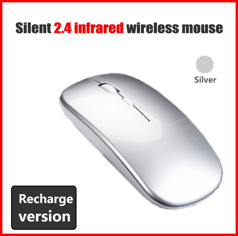 Wireless Silent Mouse LED Backlit Rechargeable USB Ergonomic Optical Gaming Desktop PC Laptop: Silver