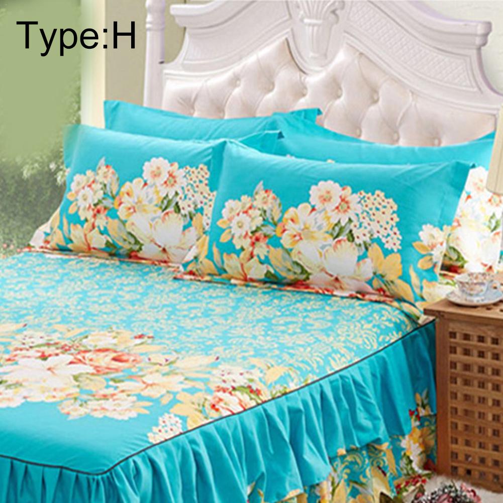 150x200cm Schuren Sprei Queen Bed Cover Verdikte Hoeslaken Enkel Dubbel Bed Stof Ruches: 2 pillowcases H