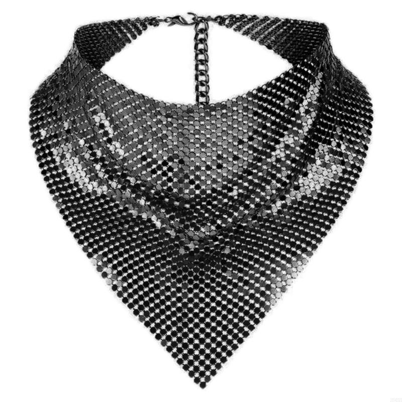 39BB Bufandas metálicas unisex para cuello Pañuelo brillante Bufanda para club Ropa para cuello: Negro