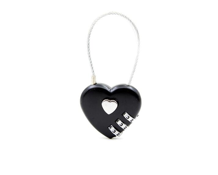 Zink legering wire reb adgangskode lås mini kærlighed hjerte form adgangskode hængelås rejse bagage pakke adgangskode lås: 2