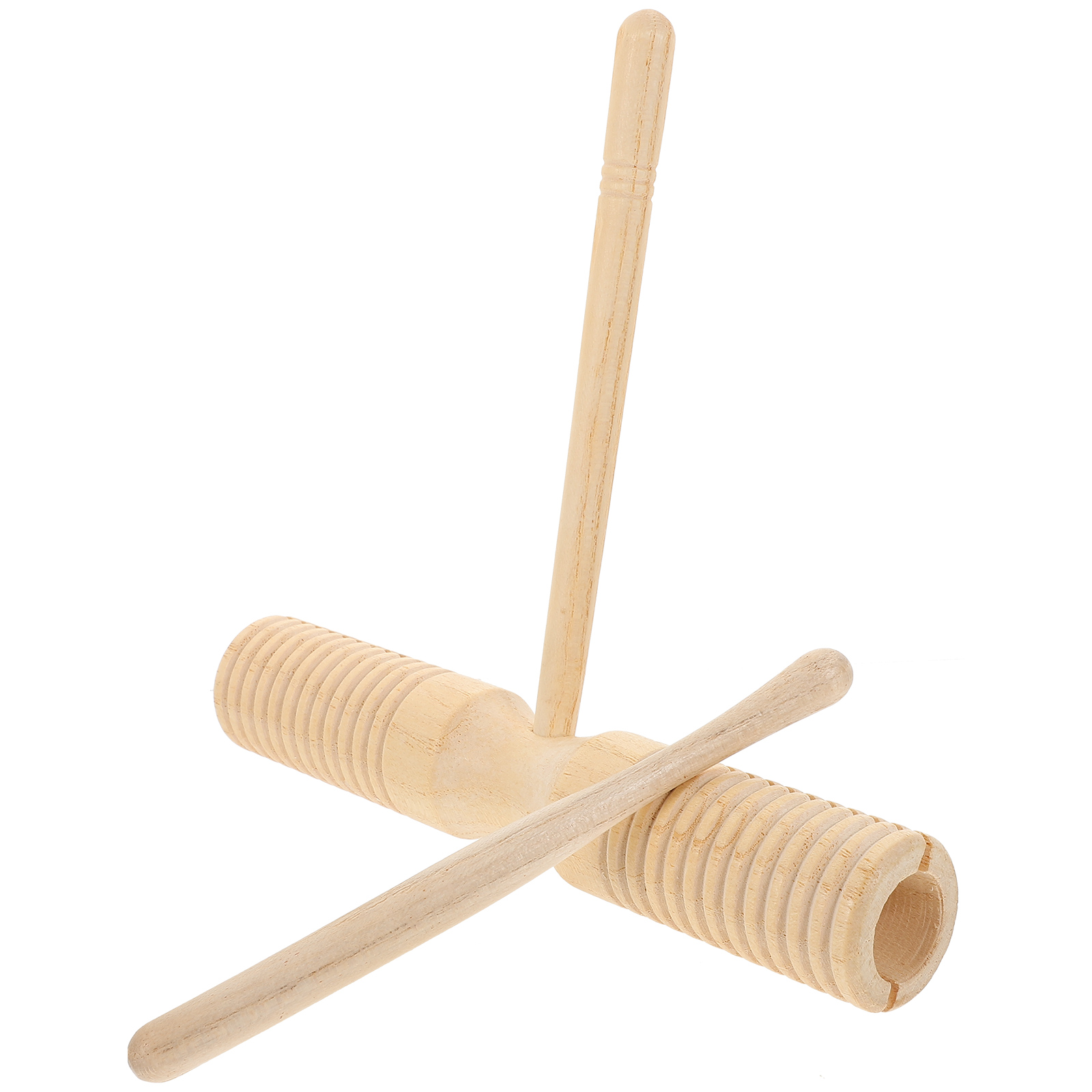 Houten dubbele hoorn Guiro muziekinstrument percussie voor kinderen, beginnende kinderen met stokstokken