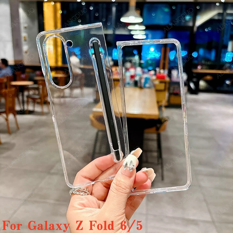 Gjennomsiktig deksel til samsung galaxy z fold 6 5 pc, støtsikkert deksel, sammenleggbart med pennespor til samsung z fold 6/5, hardt deksel