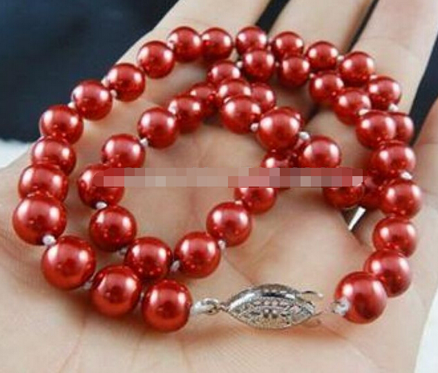 927 +++ 10mm Red South Sea Shell Perle Halskette 18"