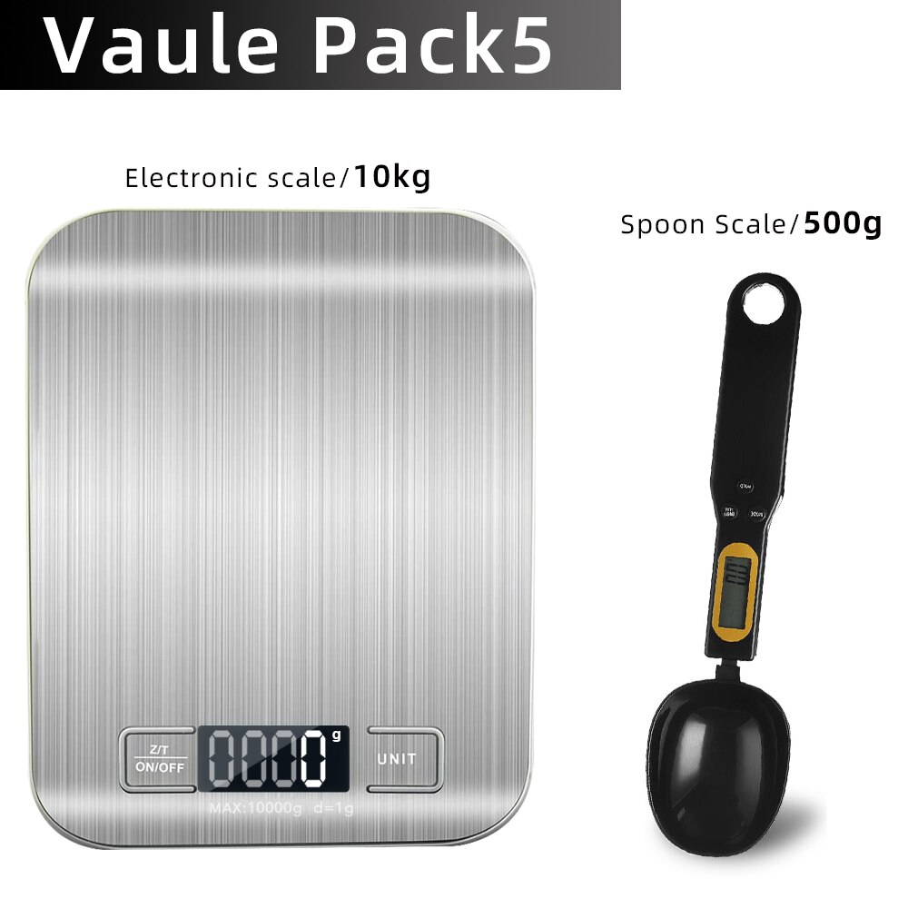 Kitchen Scale Digital Multi-function Stainless Steel Weighing Scale with LCD Display 5KG Electronic Scales Measuring: Value Pack 5