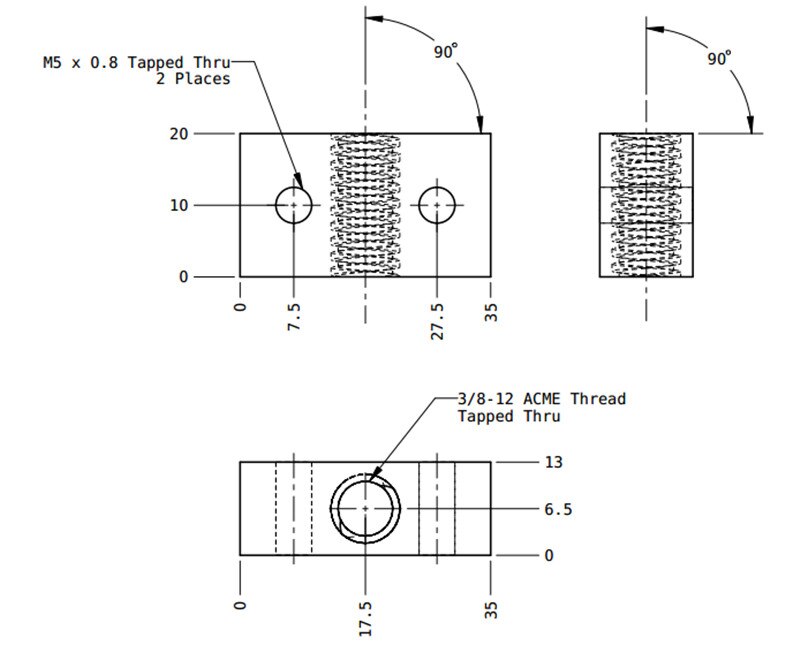 X-carve Shapeoko Shapeoko 2 CNC miller Z axe pièces Delrin écrou 3/8-12 ACME filetage ACME bloc écrou POM matériel