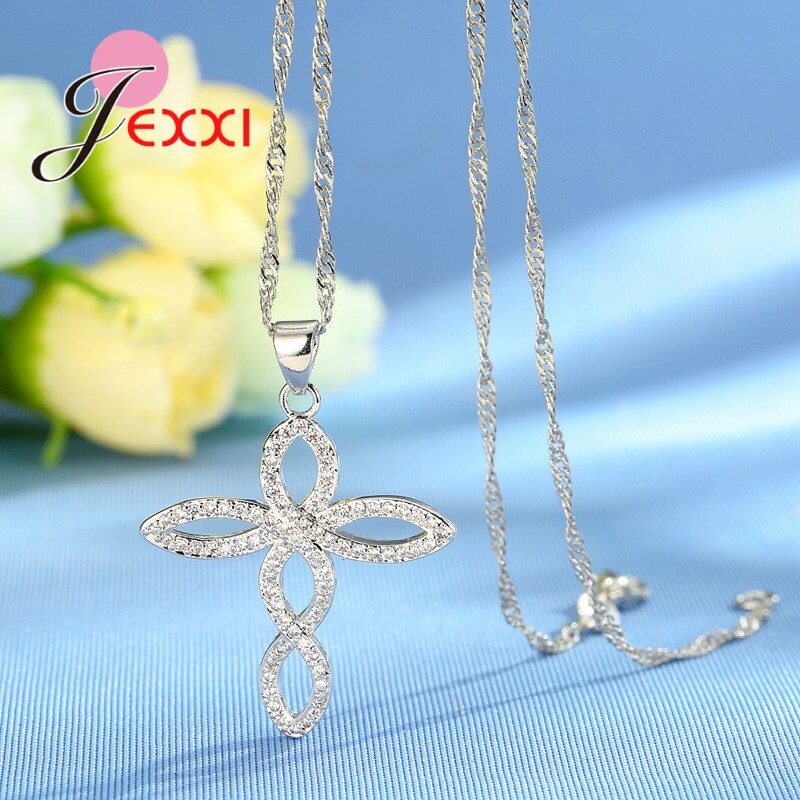 Bruiloft Sieraden Sets Voor Vrouwen Bruiden 925 Sterling Zilver Met Kruis Oorbellen Ketting Hanger Bruids Sieraden Set