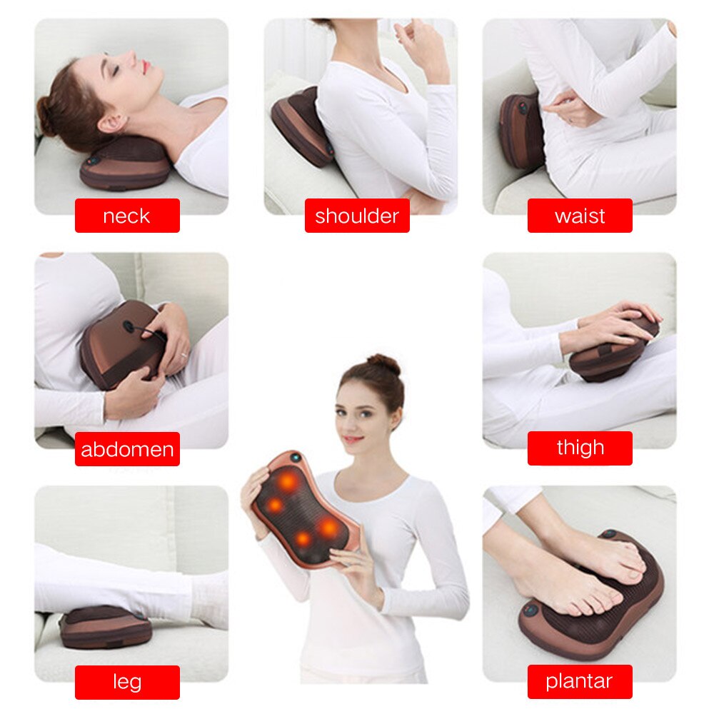 Shiatsu Massage Pillow Neck Headrest Massage Cushion Cervical Massager Lumbar Back Roller Vibrating Heat Electric Massage Device