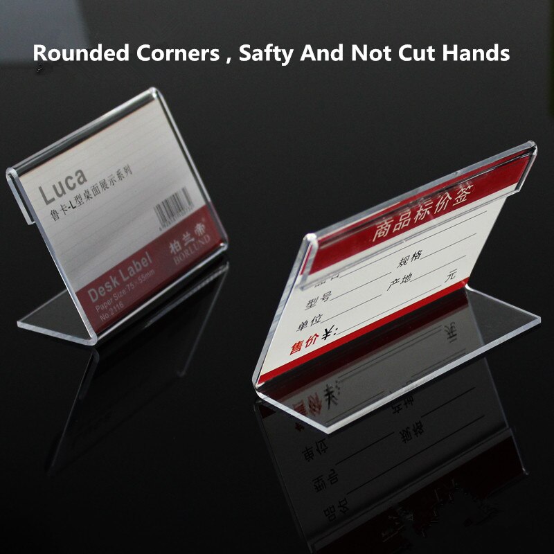 10pcs 9*6cm Acrylic Clear Plastic Desk Sign Label Stand L Shape Table Card Price Tag Holders Frame Label Tag Paper Display