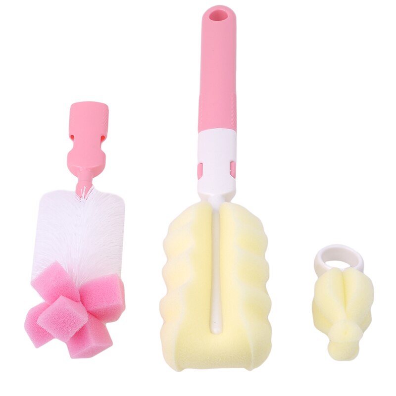 5pcs/Set Baby Milk Feeding Bottle Brush Nipple Pacifier Brushes Handly Portable Nylon and Sponge Tube Cleaner: pink