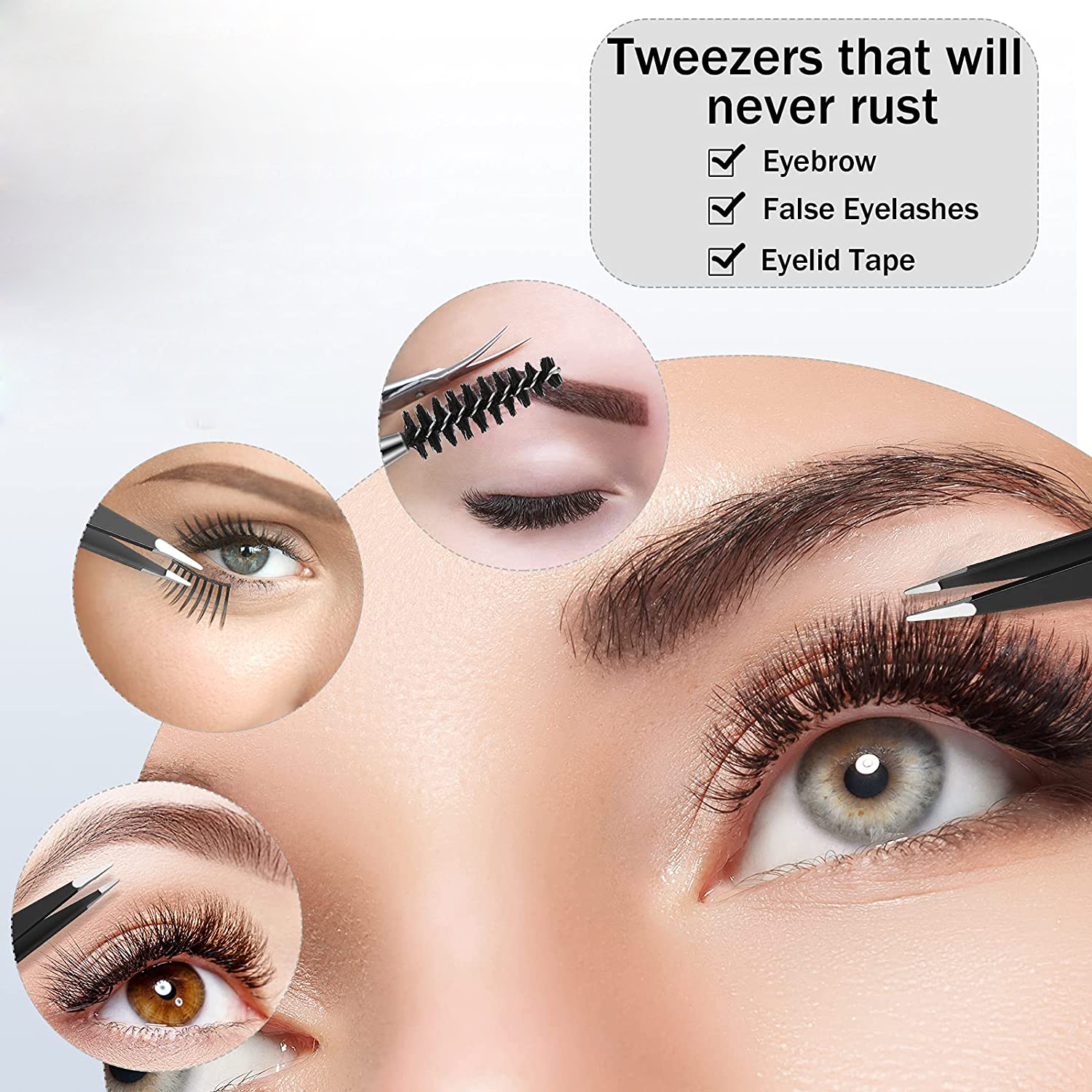 Juego de pinzas para cejas con tijeras curvadas, cepillo para pestañas, eliminación de vello de cejas y barba, pinzas extractoras de pelos faciales, 6 uds.