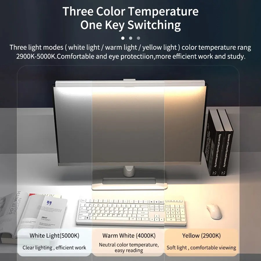 Barra de luz para monitor de computador, controle remoto sem fio, interruptor dimmer de lâmpada de tela múltipla, alimentado por USB, luz suspensa LED de leitura eletrônica