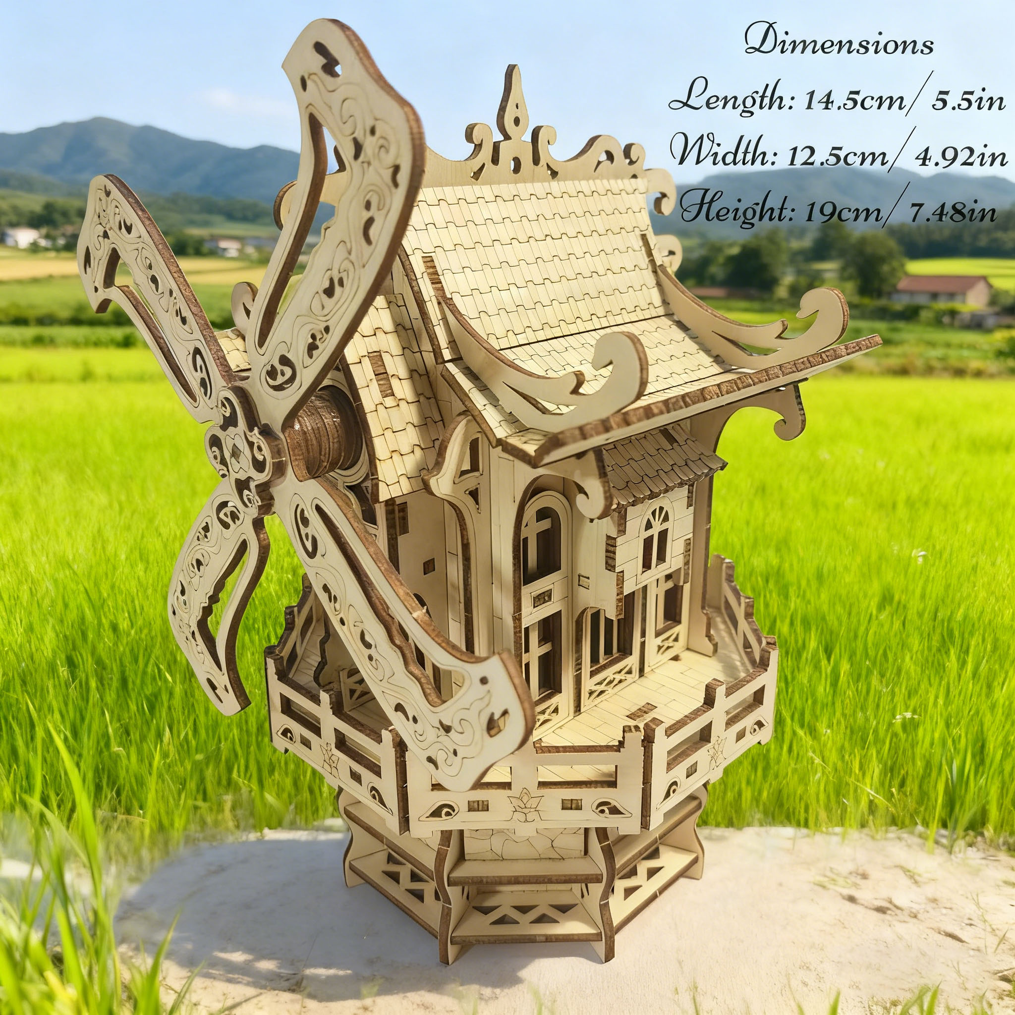 Puzzle 3D Casa in legno fai-da-te Kit modello mulino a vento Set di assemblaggio divertente Blocchi di costruzione in legno Il regalo perfetto Regalo ideale per le vacanze