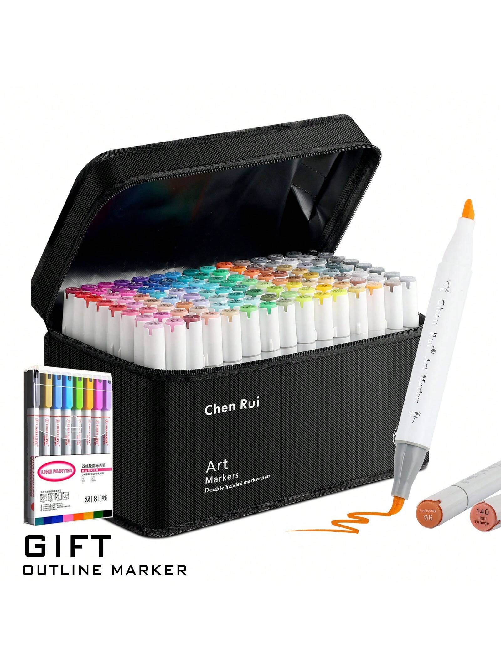 Rotuladores de arte permanente con pincel y cincel de doble punta, 120/80/60/48 colores, con Base y marcadores de contorno, Kit de suministros de dibujo, recargable