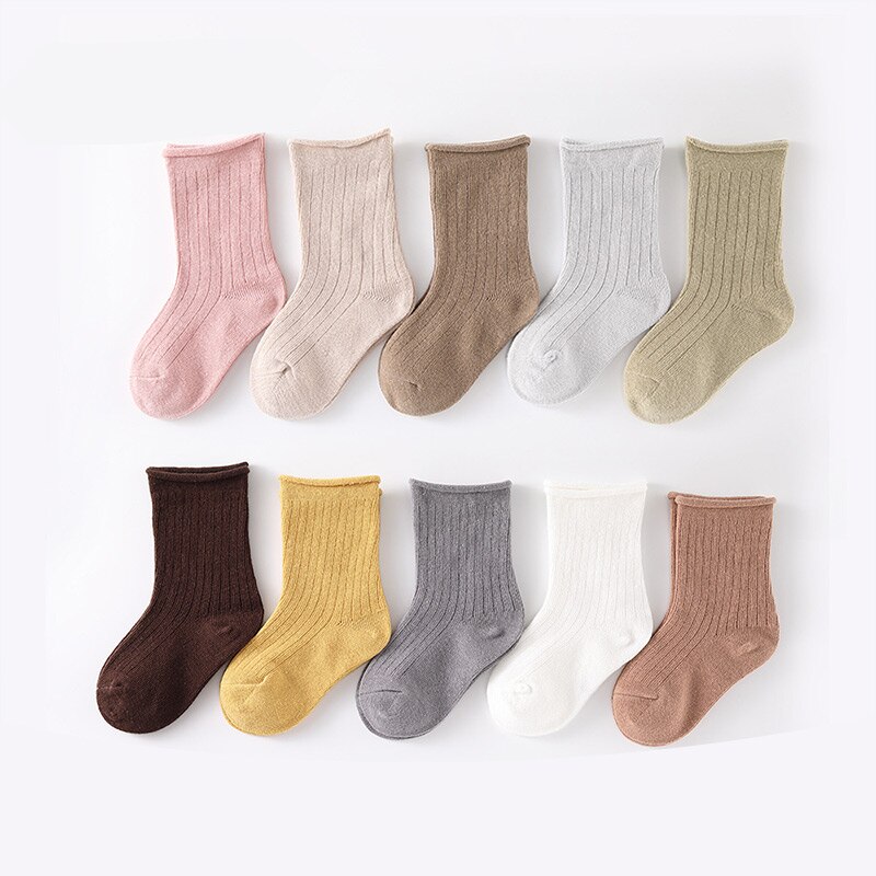 5 par/lote primavera otoño bebé calcetines rizado Color sólido chico chica delgada Calcetines de algodón calcetines DE LOS NIÑOS Calcetines 0-12 años