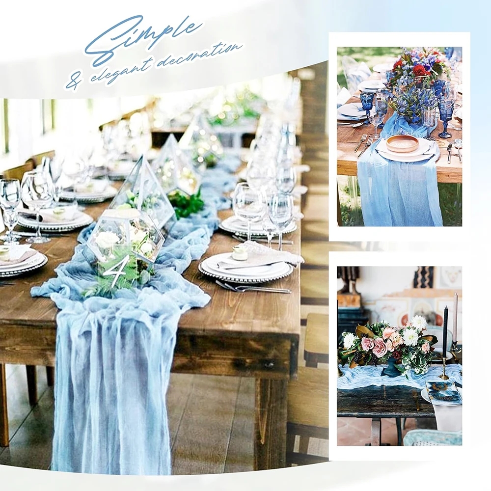 Rosa blå ostduk bordslöpare rustik gasväv boho ljusrosa ostduk bordslöpare bröllop brud babyshower dekorationer