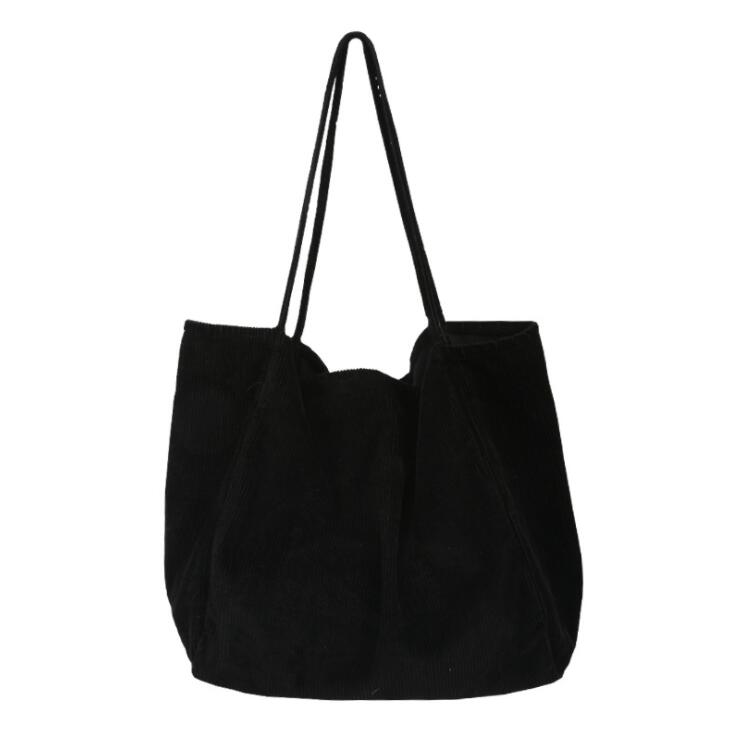 Tjock Manchestertyg Casual Tote Bag - Shopping, Skola, Fest, Strand, Resa - 38x38x23cm: Svart