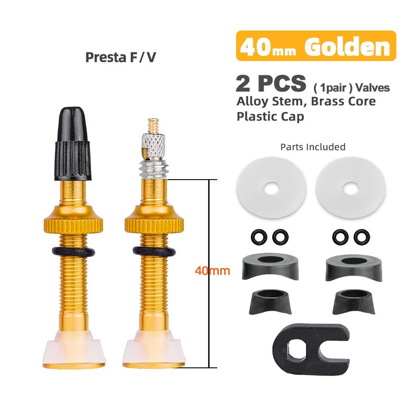 Bicicletta 1 paio 40/45/60mm Presta Valve per strada Tubeless Rim nucleo in ottone con tappo e strumento: 40mm Alloy Golden B