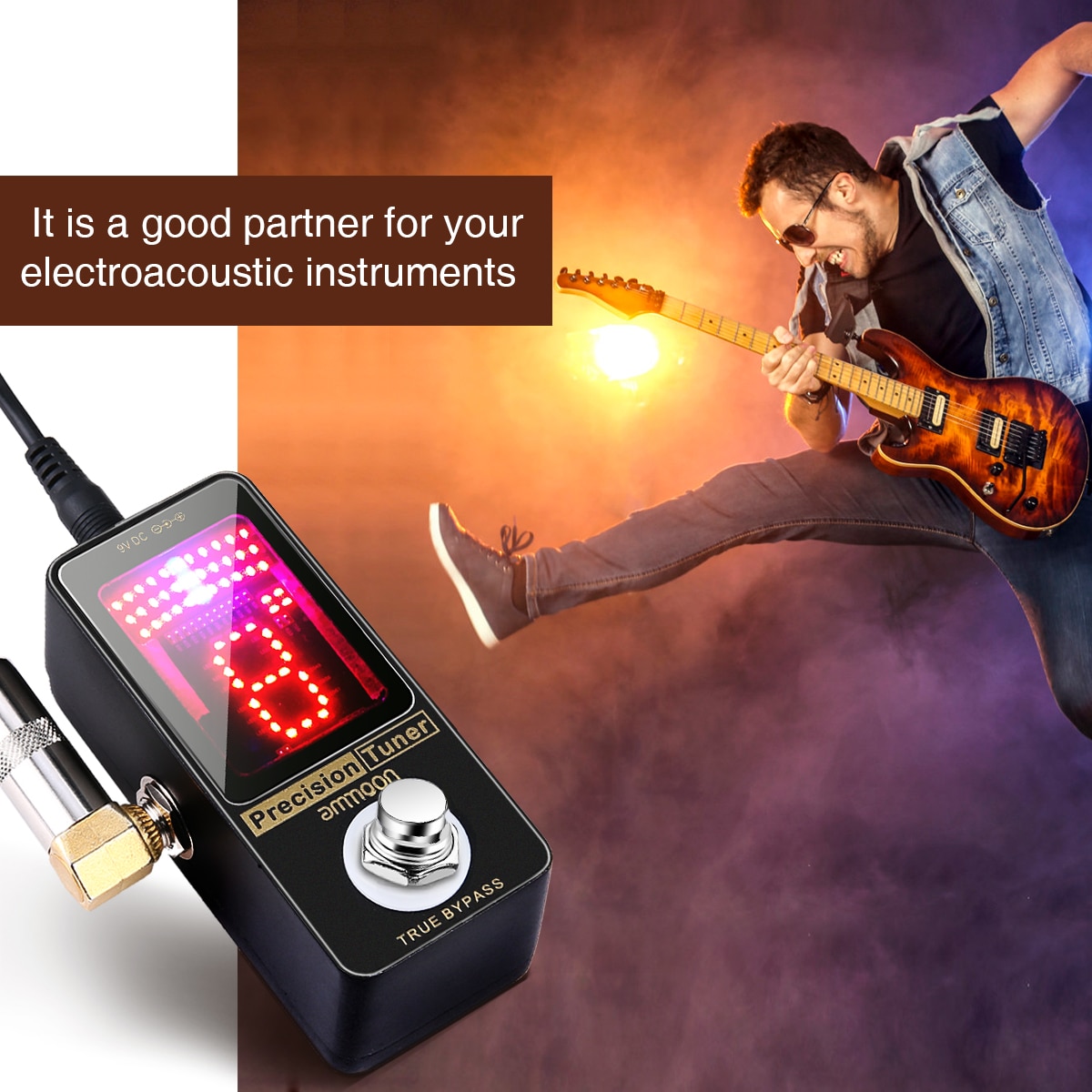 ammoon Precision Chromatic Tuner Pedal Large LED Display Full Metal Shell with True Bypass for Guitar Bass