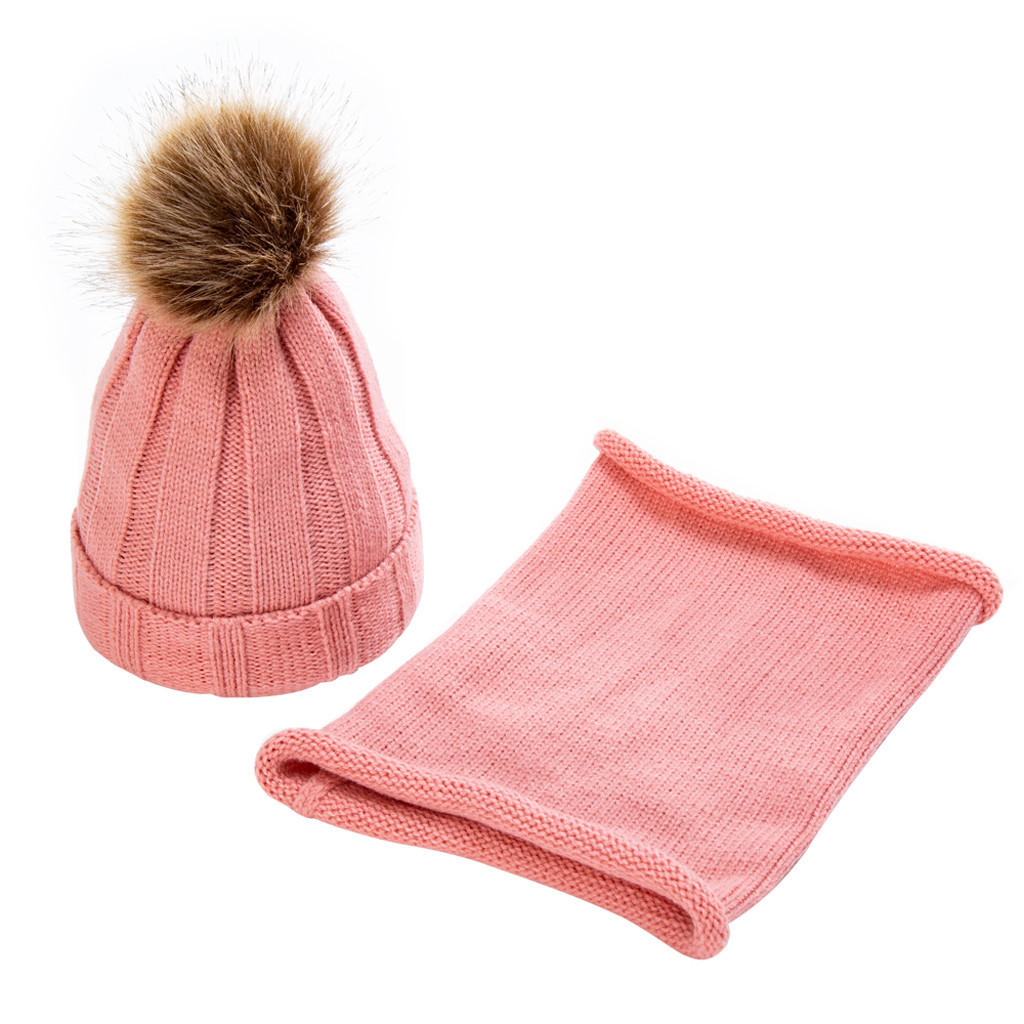 Ensemble bonnet écharpe pour enfants | Lot de 2 pièces, bonnet d'hiver en tricot torsadé solide, mignon écharpe chaude, chapeau czapka i komin colortin: Pink