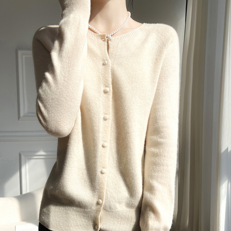 WinvyNee Roupas femininas de lã merino cardigans pretos suéter sólido casual quente agasalhos de malha tops outono jumpers B 1263018 Um: M / Bege