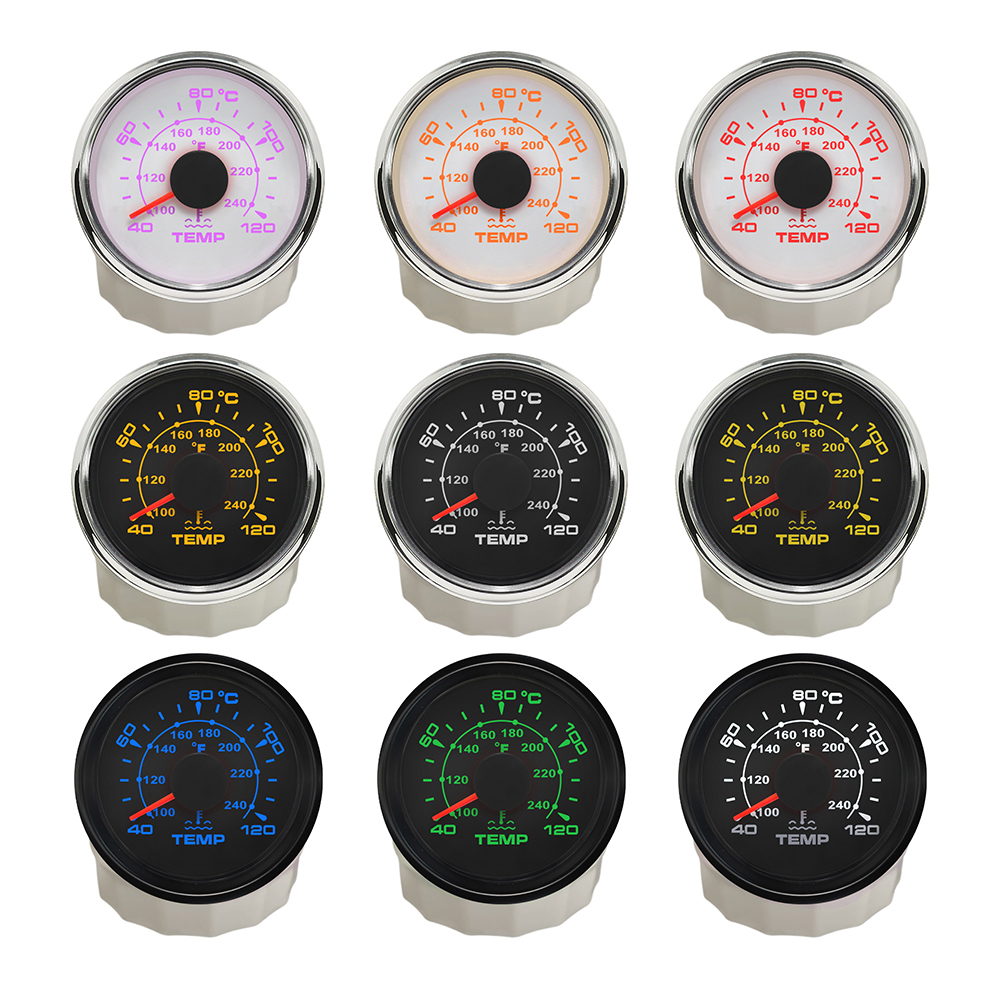 2 "Universal Water Temp Meter Auto Temperatuur Gauge Indicator Voor Motor Motorfiets Rv Auto Yacht Boot 12V 24V 8 Kleur Backlight