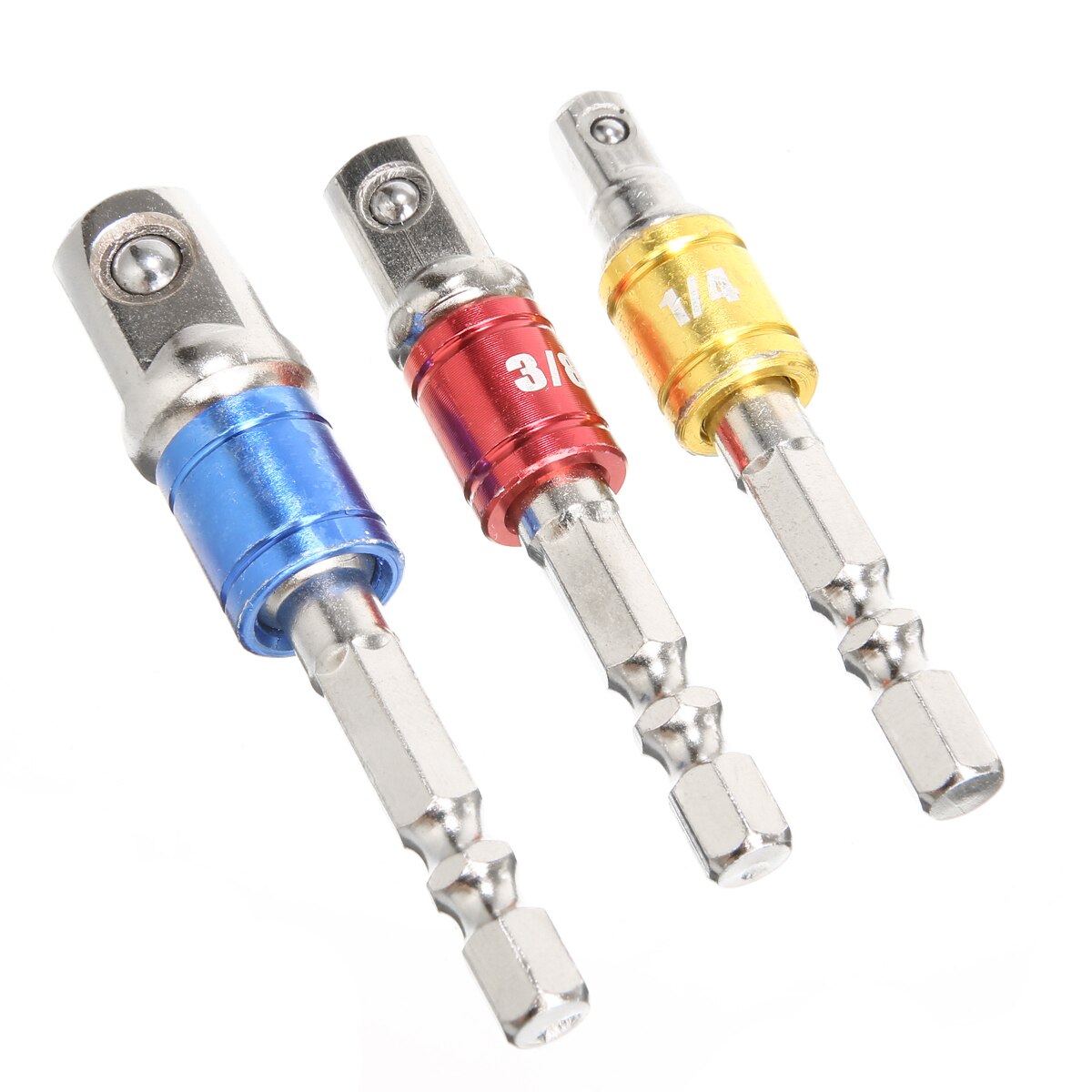 3 stuk Staal Impact Socket Adapter Quick Change 1/4 "Schacht Boor Socket Adapter Converters 1/4" 3/8" 1/2 "Driver Staaf