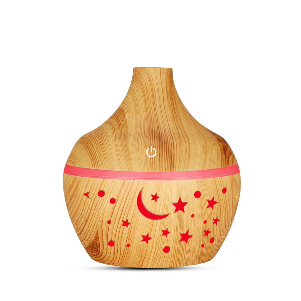 USB Humidifier Essential Oil Aromatherapy Wood Grain Ultrasonic Air Diffuser Humidifier 7 colors lights for home office Car: White