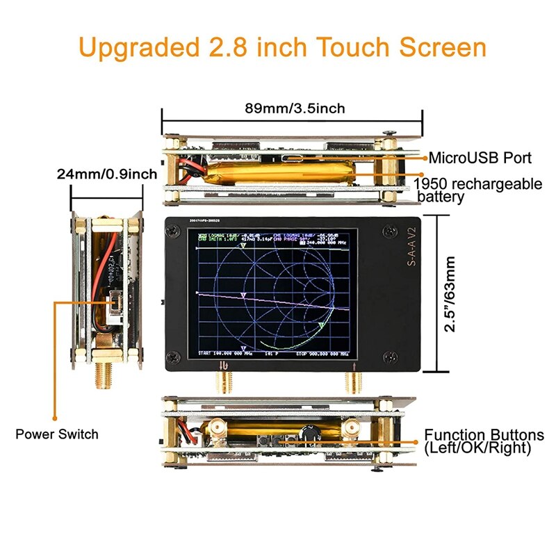 NanoVNA S-A-A-2 V2 analizador de red vectorial 10KHz-3GHz HF VHF UHF Analizador de antena 2,8 pulgadas, duplexor de medición