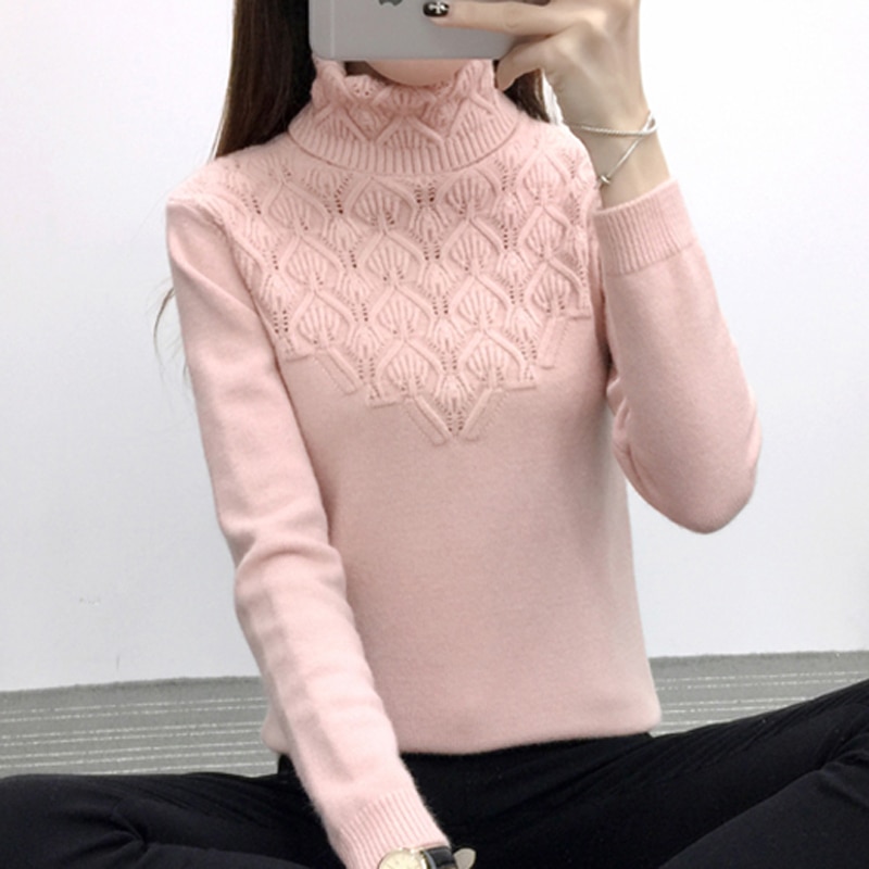 Sweaters And Pullovers For Women Autumn Winter Solid Turtleneck Knitwear Sweater Female Casual Elastic Slim Warm Coat Femme