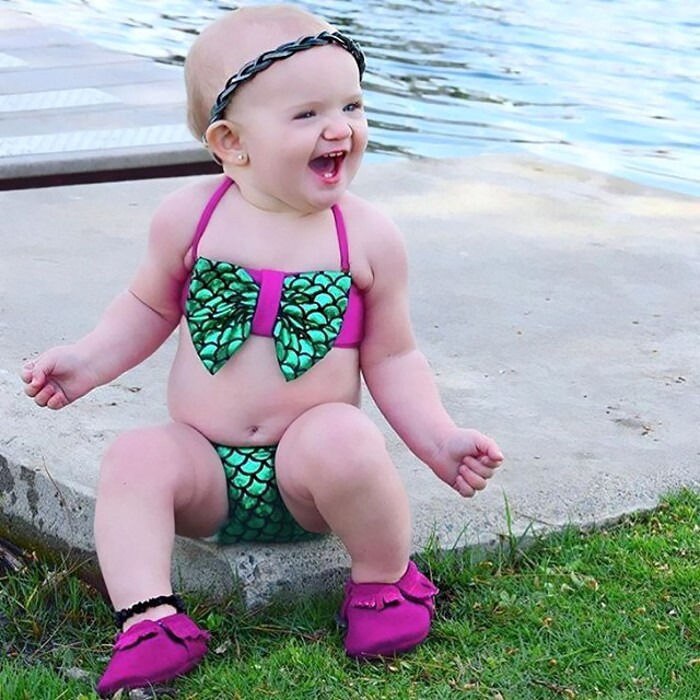 Newborn Baby Girls Mermaid Bowknot Bikini Set Swimwear Swimsuit Bathing Suit