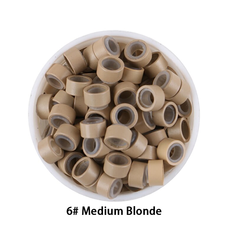 500 Pieces 5.5mm*3.5mm Micro Silicone Rings/Tubes/Beads 8 Colors Optional Hair Extensions Tools Bigger Size Micro Rings: 6 Medium Blonde