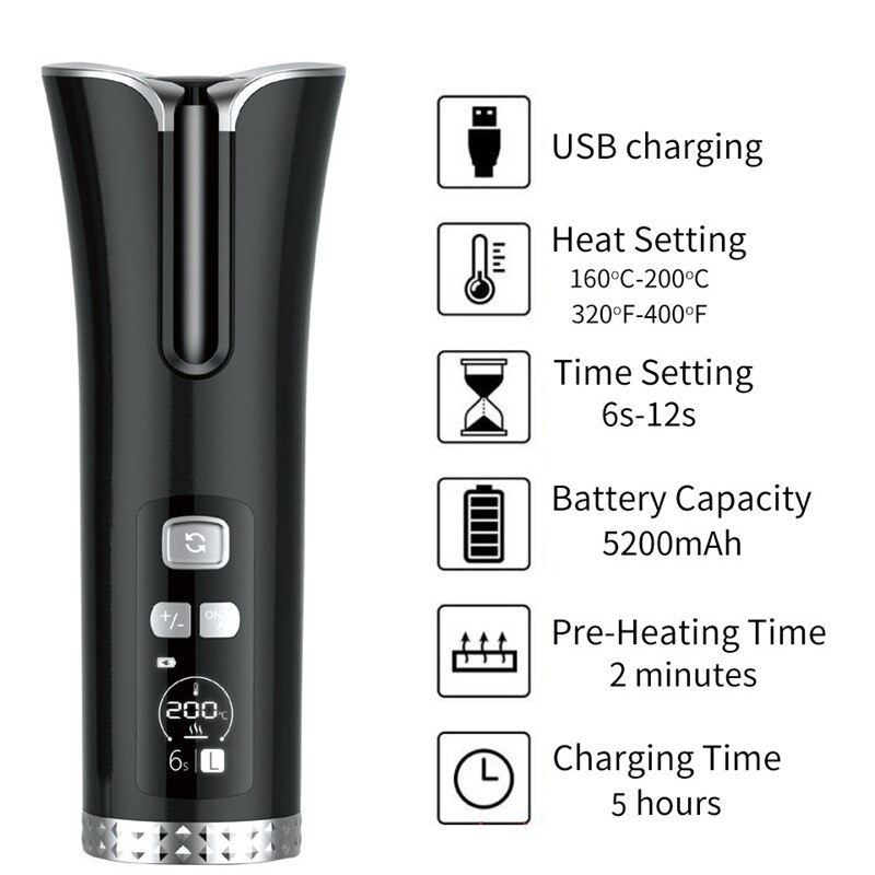 AD-USB Cordless Automatic Hair Curler Ceramic Curling Iron Hair Waver Tongs Beach Waves Iron Curling Wand Air Curler