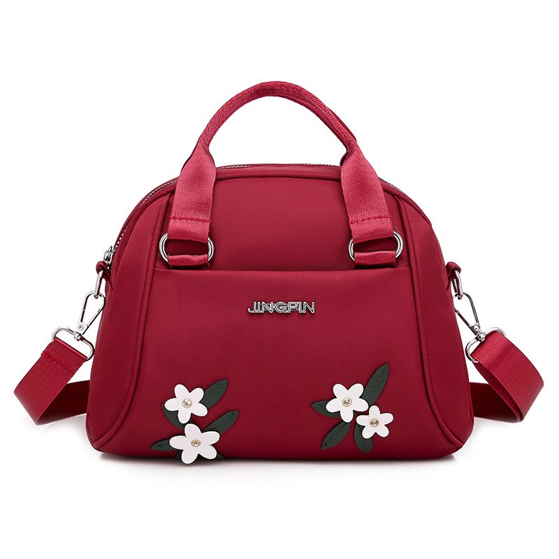 Summer Oxford Crossbody Bags Women Shoulder Bag Floral Embroidery Pattern Zip Wallet Handbag: 2Red