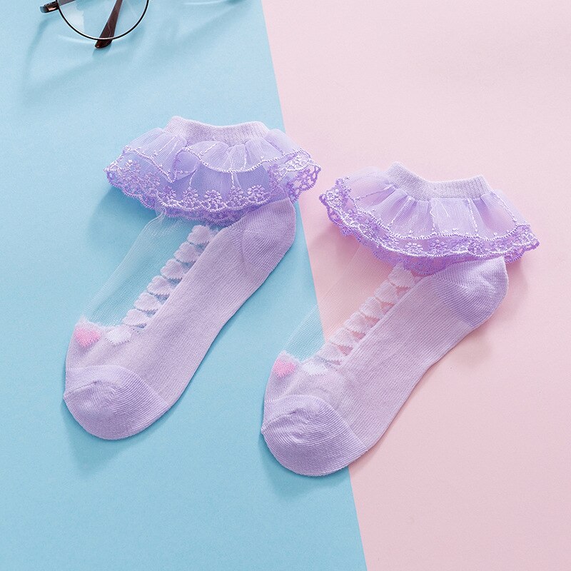 Sommer Atmungsaktive Baby Socken Spitze Rüschen Prinzessin Baby Mädchen Socken Weiche Gittergewebe Kleinkind Kleinkind Dünne Socken: Violett