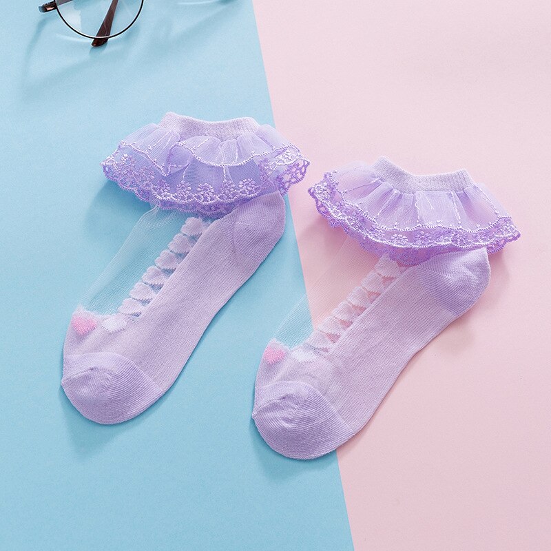 Zomer Ademend Baby Sokken Kant Ruche Prinses Baby Meisjes Sokken Zachte Mesh Baby Peuter Dunne Sokken: purple