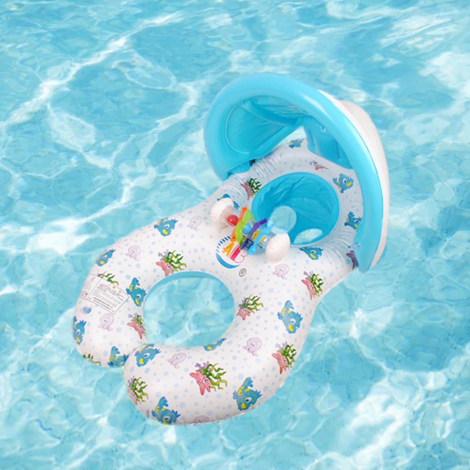 Moeder Baby Dubbele Zwemmen Float Ring Kids Baby Opblaasbare Zwemmen Cirkel Met Zonnescherm Float Seat Zonnescherm Ringen Zwembad Gereedschappen