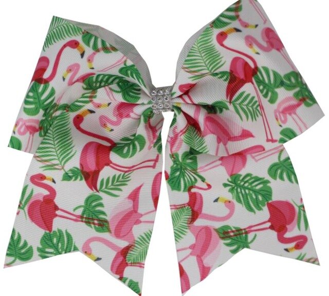 7 tommers trykt bling flamingo cheer buer hår buer med strikk / hårklemme hestehale for barn jente gjør det selv hår tilbehør: Farge 6