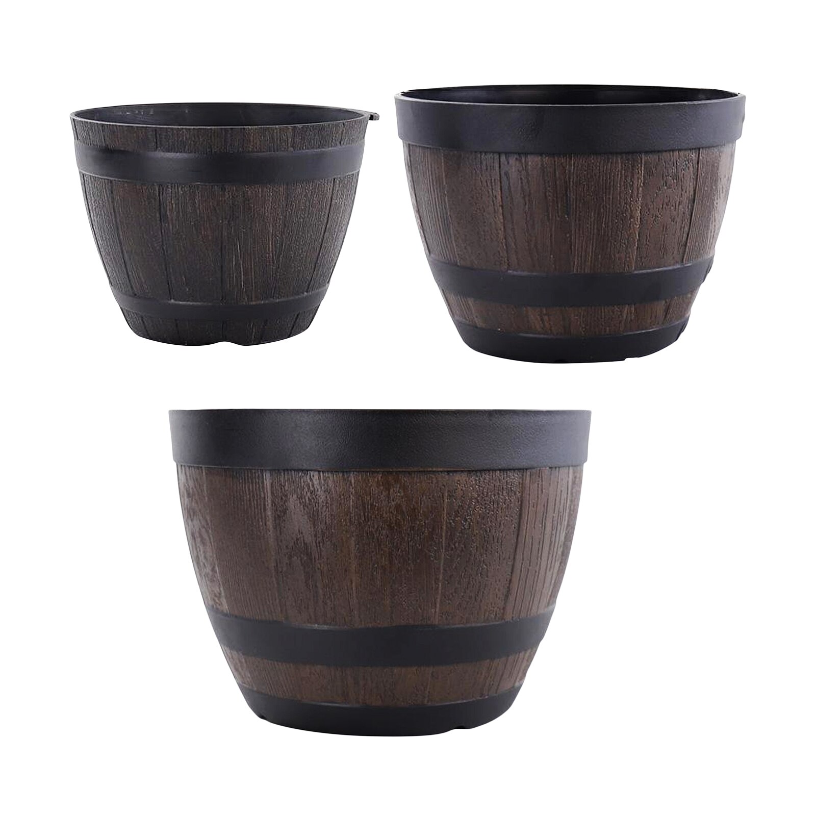 Retro Round Resin Flower Plant Pots Planter Barrel Home Garden Outdoor Decoration