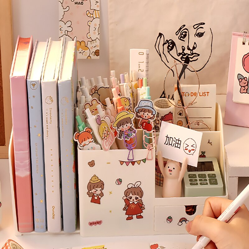 Cute Storage 3 In 1 School Multifunctional Desktop Box Pen Household Durable Plastic Stationery Storage Rack Drawer Organizer