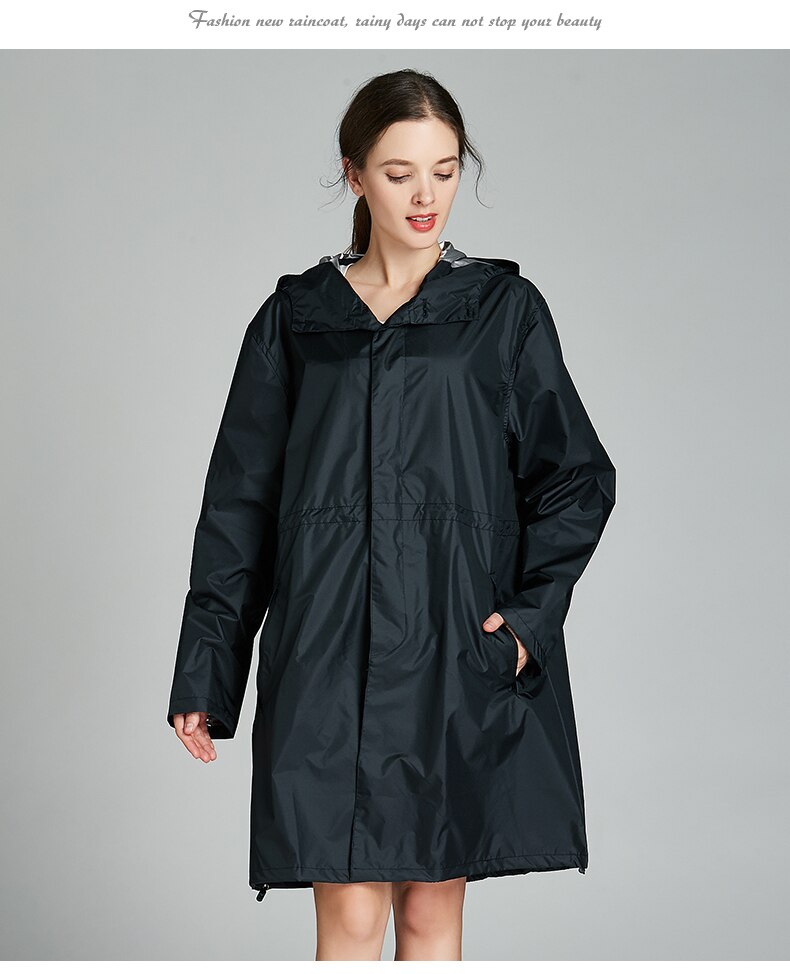 Waterproof Raincoat Women Nylon Jacket Black Ladies Hooded Raincoat Long Overall Stylish Chubasquero Mujer Rain Women: C / XL