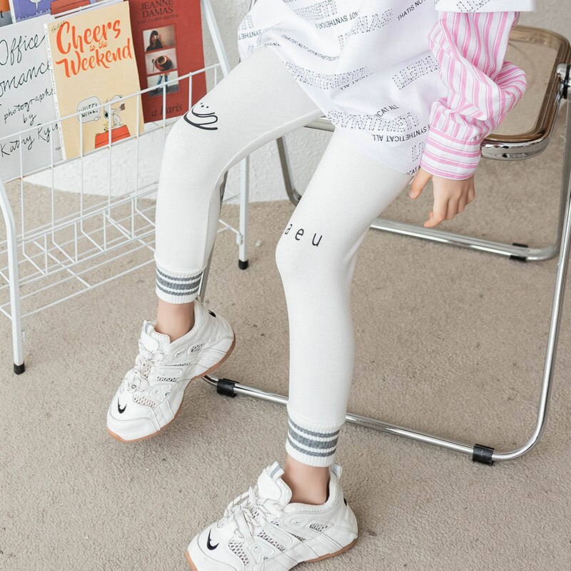 Leggings de algodón a rayas en espiral para niños y niñas, mallas duraderas resistentes al desgaste, antipelusas, novedad de verano, primavera y otoño: White / 110