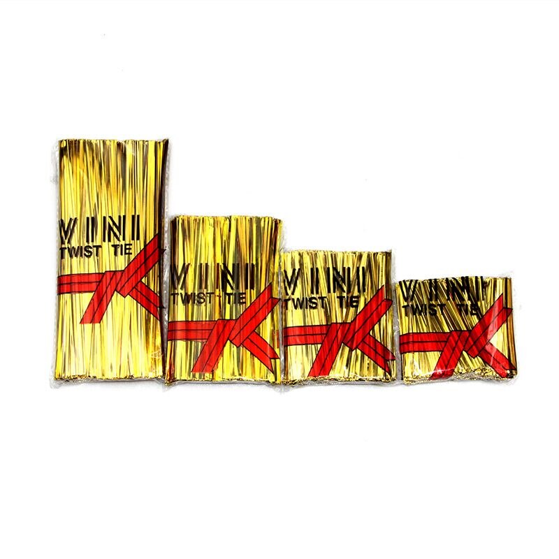 800 teile/paket Draht Metallic Twist Krawatten Für Cello Candy Tasche Stahl Backen Verpackung Ligation Lutscher Dessert Dicht Twist Krawatte: Gold / 10cm