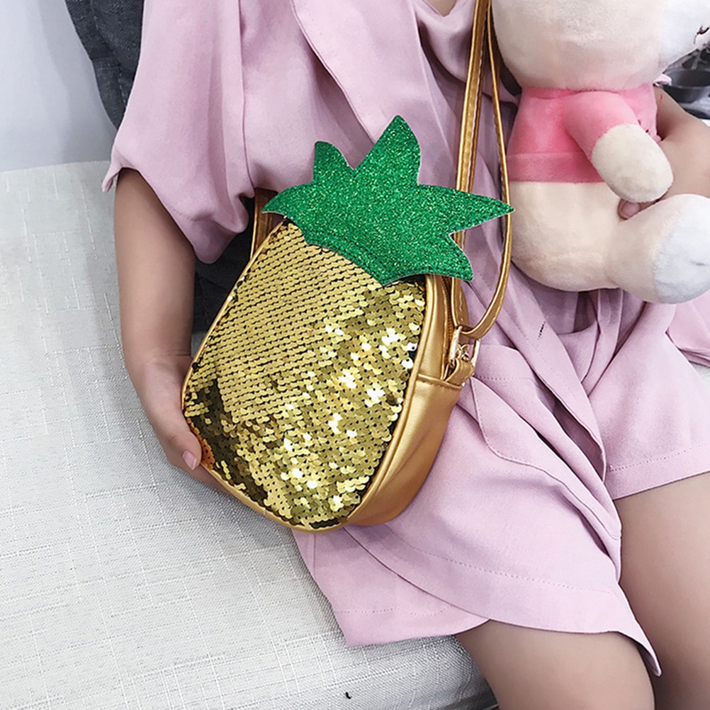 freundlicher freundlicher Pailletten Erdbeere Ananas Crossbody Handtaschen Mädchen PU Runde Bote Schulter Tasche Handtaschen Obst Taschen