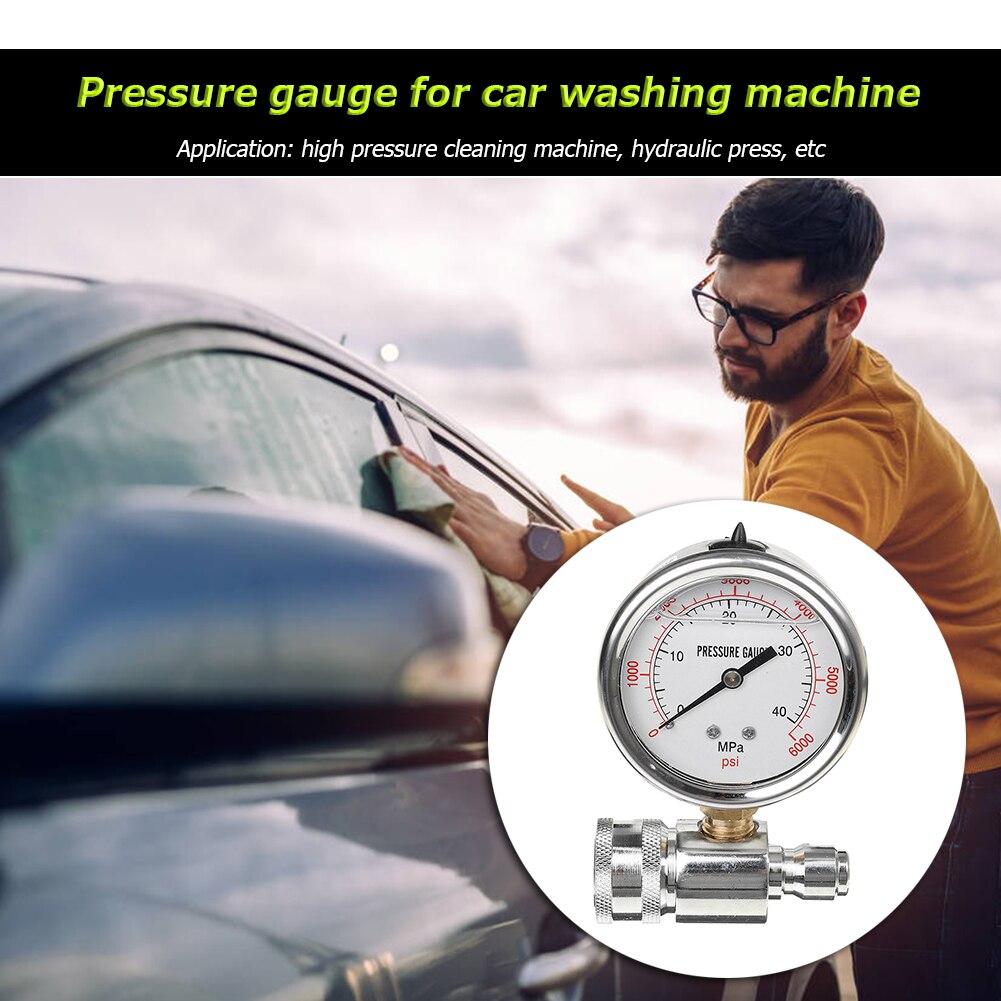 6000PSI/40MPa 3/8 inch Quick Disconnect Fitting Pressure Washer Pressure Gauge Spray Bottle Car Cleaning Tools