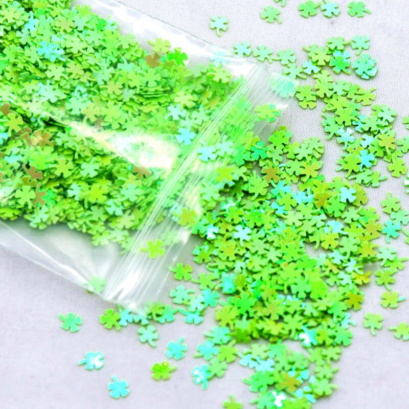 10 gram 3mm upvc grønne firkløver pailletter | neglelak applique miniaturer | fest dekorere konfetti